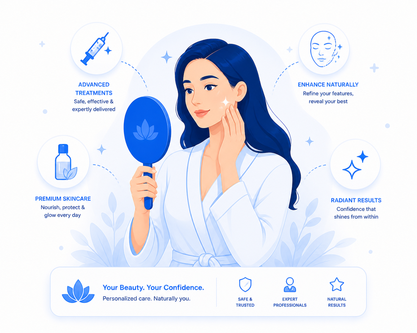 An aesthetic clinic marketing graphic outlining specialized medical spa growth strategies, dermatology SEO, and patient acquisition pathways.