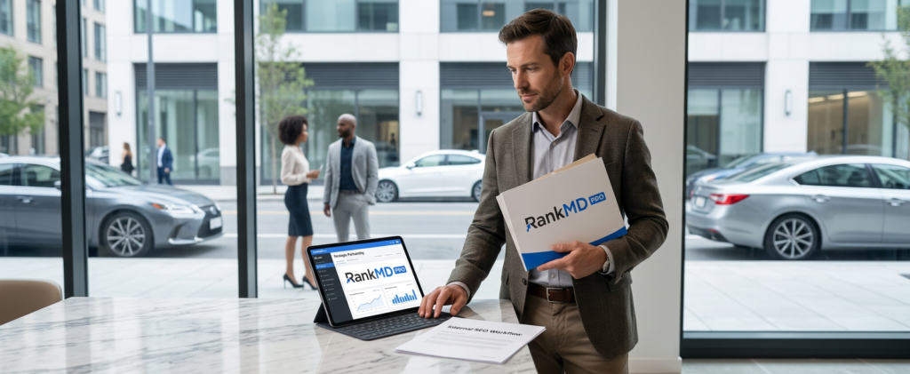 A medical spa owner comparing DIY marketing workflows with the RankMD Pro strategic growth dashboard to determine the most effective patient acquisition path.