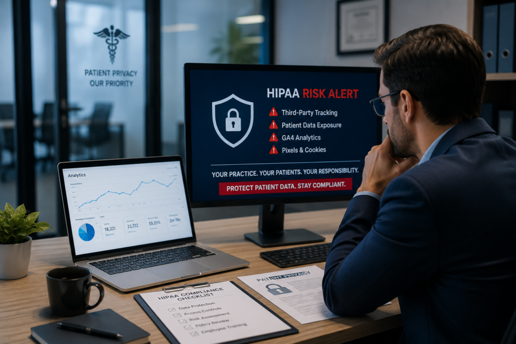 HIPAA Analytics risks from GA4 and tracking pixels on a healthcare practice website