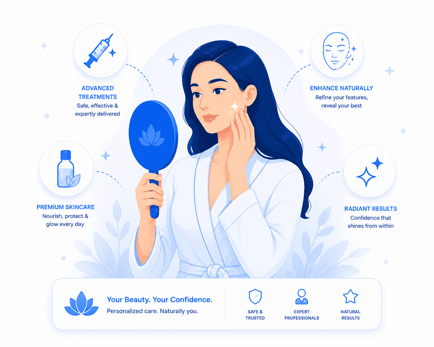 An aesthetic clinic marketing graphic outlining specialized medical spa growth strategies, dermatology SEO, and patient acquisition pathways.